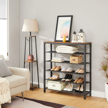 VASAGLE 6-Tier Shoe Rack, Shoe Organizer for Closet, 24-30 Pairs of Shoes, 11.8 x 39.4 x 43.3 Inches, Rustic Brown and Black