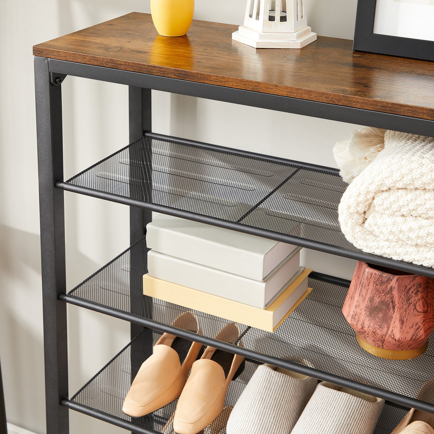 VASAGLE 6-Tier Shoe Rack, Shoe Organizer for Closet, 24-30 Pairs of Shoes, 11.8 x 39.4 x 43.3 Inches, Rustic Brown and Black