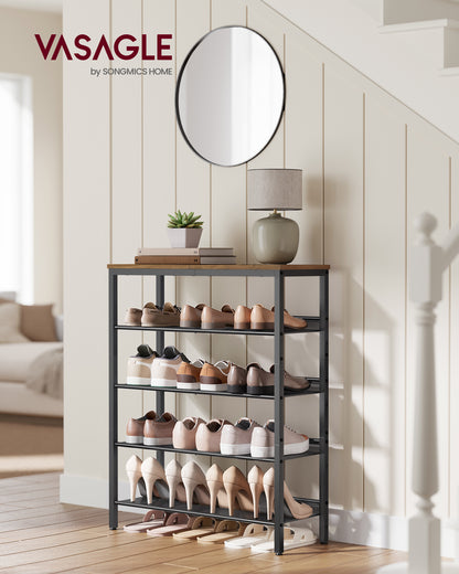 Shoe Rack, 5-Tier Shoe Storage Organizer with 4 Metal Mesh Shelves for 16-20 Pairs and Large Surface for Bags, for Entryway, decorative shoe rack