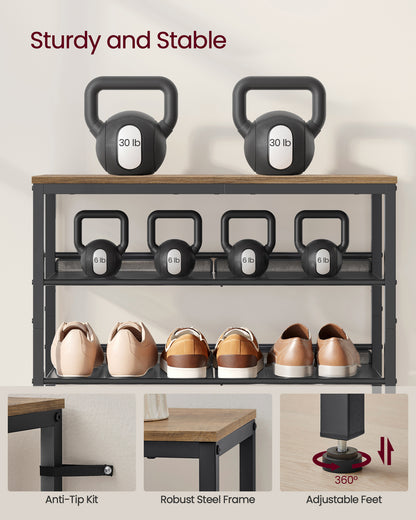 Shoe Rack, 5-Tier Shoe Storage Organizer with 4 Metal Mesh Shelves for 16-20 Pairs and Large Surface for Bags, for Entryway, decorative shoe rack