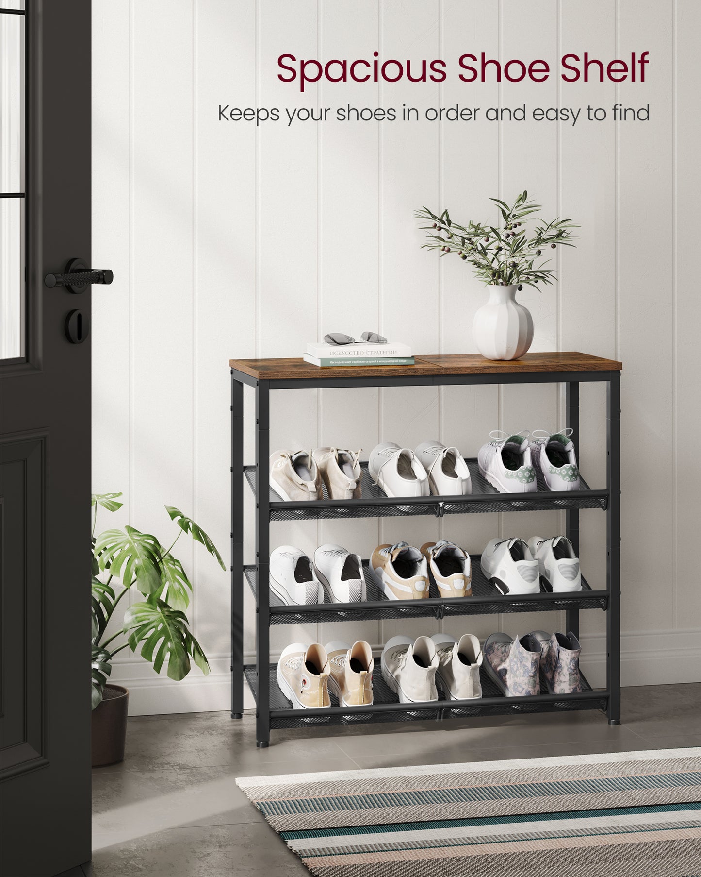 Shoe Rack, 5-Tier Shoe Storage Organizer, for Entryway, decorative shoe rack