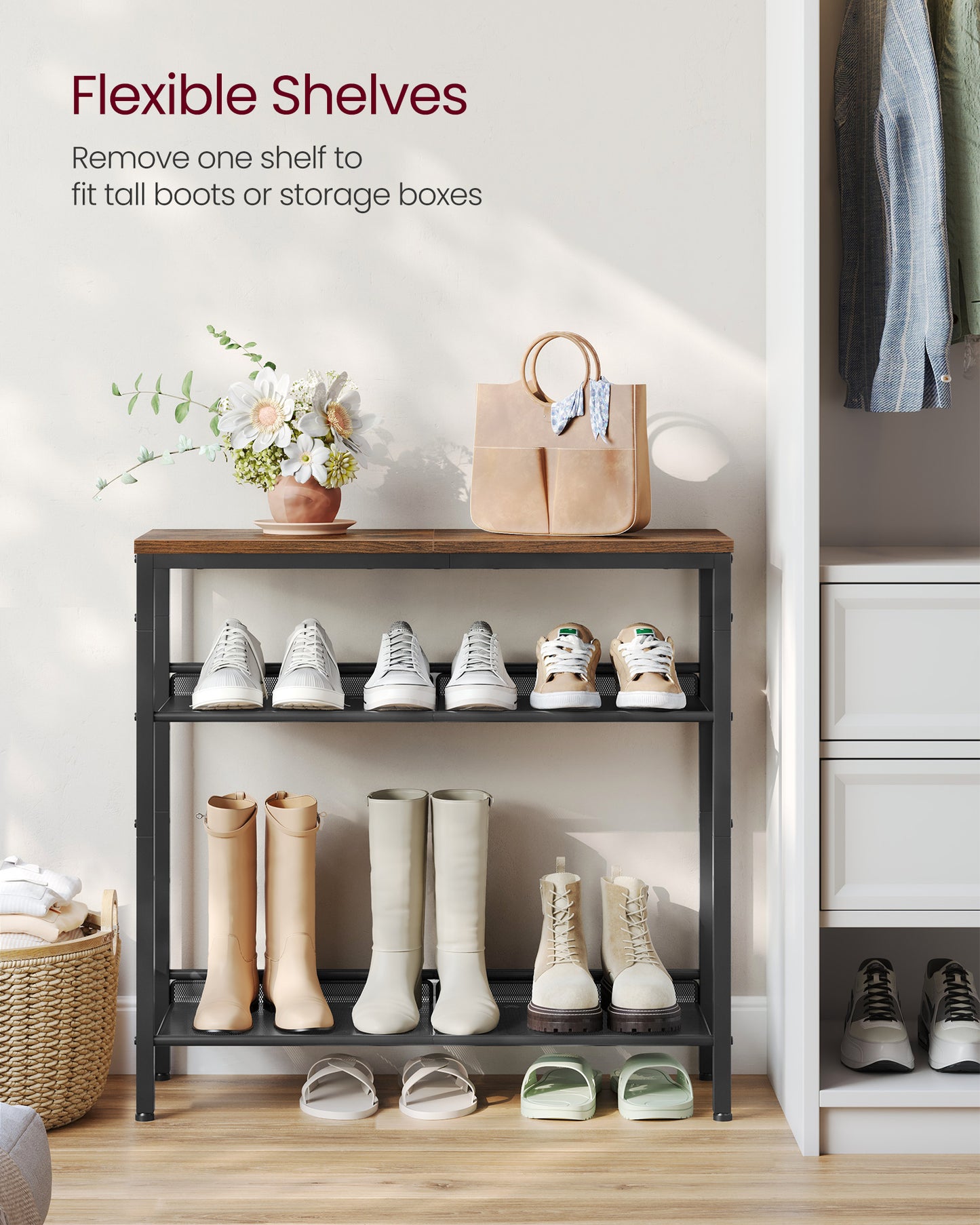 Shoe Rack, 5-Tier Shoe Storage Organizer, for Entryway, decorative shoe rack