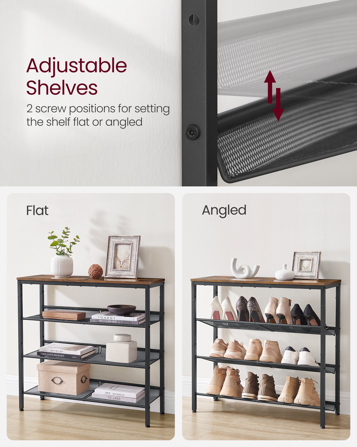 Shoe Rack, 5-Tier Shoe Storage Organizer, for Entryway, decorative shoe rack