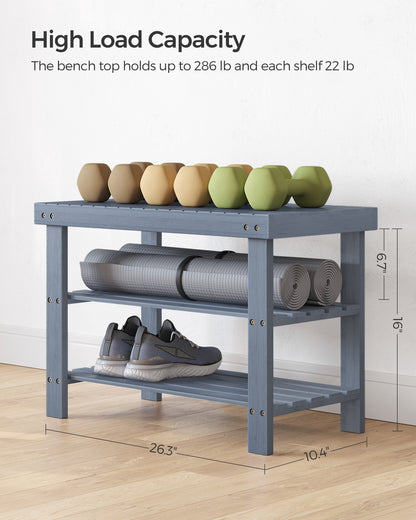 Shoe Rack Bench, 3-Tier Bamboo Shoe Storage Organizer, Entryway Bench Haze Blue