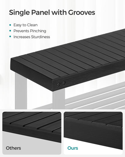 Shoe Rack Bench, 3-Tier Bamboo Shoe Storage Organizer, Entryway Bench Black