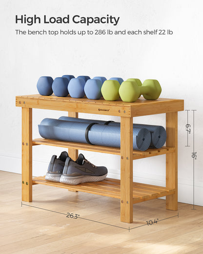 Shoe Rack Bench, 3-Tier Bamboo Shoe Storage Organizer, Entryway Bench, Holds Up to 286 lb, 11.3 x 27.6 x 17.8 Inches, for Entryway Bathroom Bedroom
