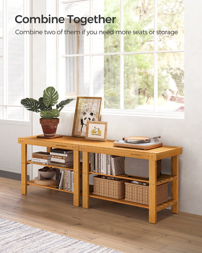 SONGMICS Shoe Rack Bench 3-Tier Bamboo Shoe Organizer for Entryway,Natural