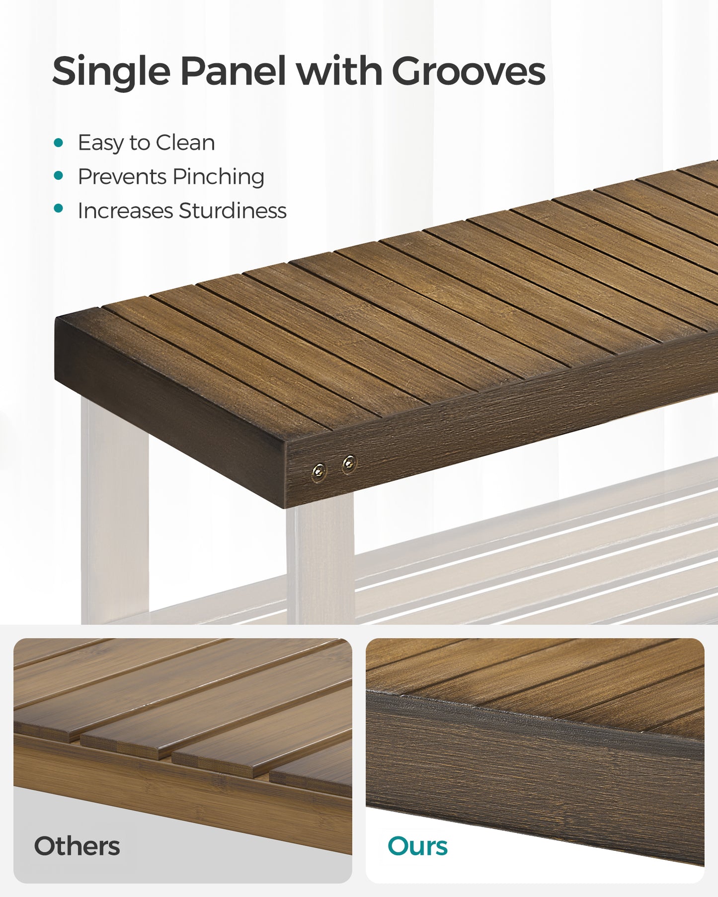 LEDREM Shoe Rack Bench, 3-Tier Bamboo Shoe Storage Organizer, Entryway Bench Color Walnut