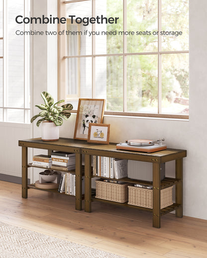 LEDREM Shoe Rack Bench, 3-Tier Bamboo Shoe Storage Organizer, Entryway Bench Color Walnut