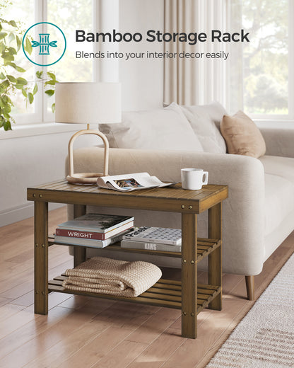 LEDREM Shoe Rack Bench, 3-Tier Bamboo Shoe Storage Organizer, Entryway Bench Color Walnut