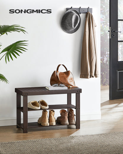 Shoe Rack Bench, 3-Tier Bamboo Shoe Storage Organizer, Entryway Bench, Holds Up to 286 lb, 11.3 x 27.6 x 17.8 Inches, for Entryway Bathroom Bedroom