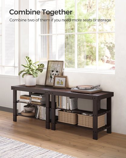 Shoe Rack Bench, 3-Tier Bamboo Shoe Storage Organizer, Entryway Bench, Holds Up to 286 lb, 11.3 x 27.6 x 17.8 Inches, for Entryway Bathroom Bedroom