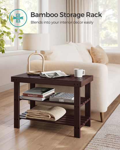 Shoe Rack Bench, 3-Tier Bamboo Shoe Storage Organizer, Entryway Bench, Holds Up to 286 lb, 11.3 x 27.6 x 17.8 Inches, for Entryway Bathroom Bedroom