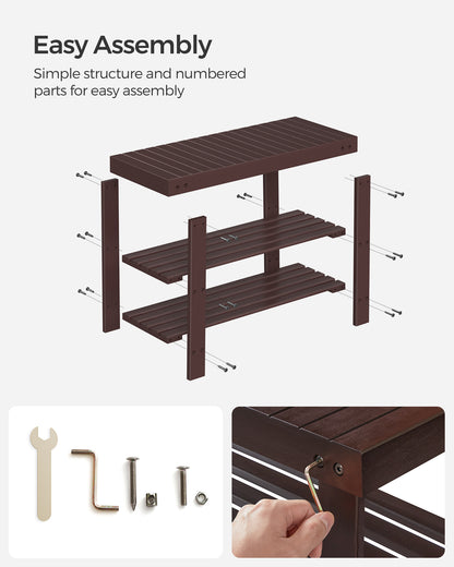 Shoe Rack Bench, 3-Tier Bamboo Shoe Storage Organizer, Entryway Bench, Holds Up to 286 lb, 11.3 x 27.6 x 17.8 Inches, for Entryway Bathroom Bedroom