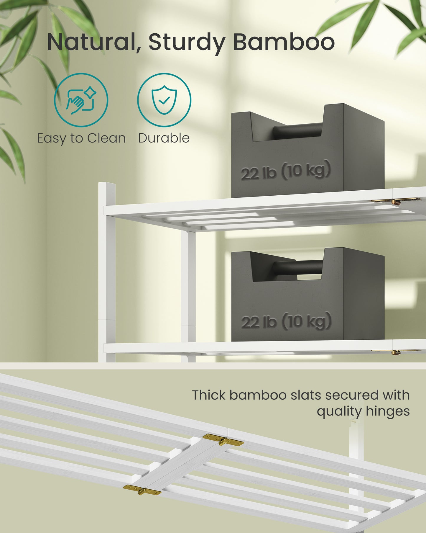 SONGMICS Bamboo Shoe Rack for Closet, Stackable Shoe Oragnizer, Space-Saving Freestanding Shelf, 3-Tier, Holds 12-16 Pairs, Cloud White