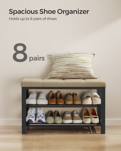 Shoe Bench, Storage Bench, Entryway Bench with Cushion, Shoe Shelf with Seat, Storage Organizer with Foam Padded Seat Linen Metal Frame