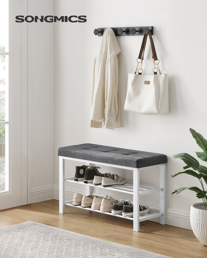 SONGMICS Shoe Bench - Entryway Shoe Rack with Foam Padded Seat, Linen, Metal Frame - Ideal for Living Room and Hallwayk Gray and White