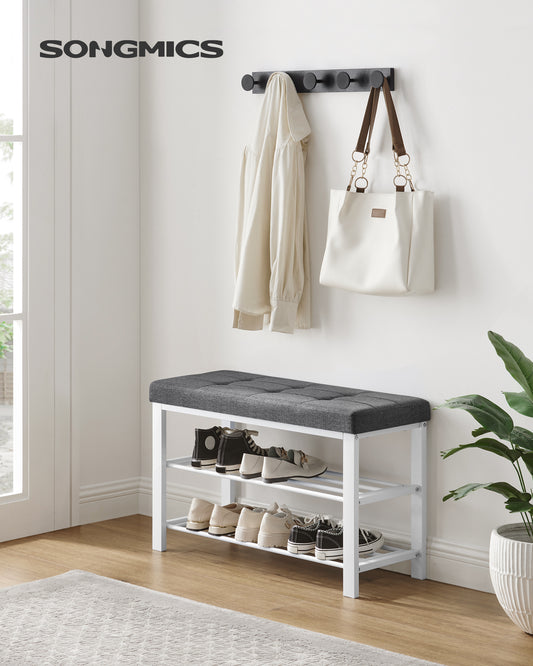 SONGMICS Shoe Bench - Entryway Shoe Rack with Foam Padded Seat, Linen, Metal Frame - Ideal for Living Room and Hallwayk Gray and White