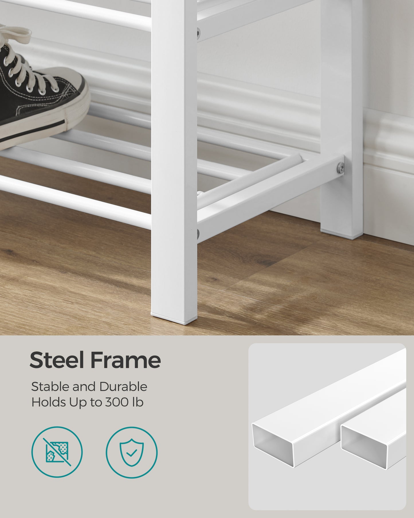 SONGMICS Shoe Bench - Entryway Shoe Rack with Foam Padded Seat, Linen, Metal Frame - Ideal for Living Room and Hallwayk Gray and White