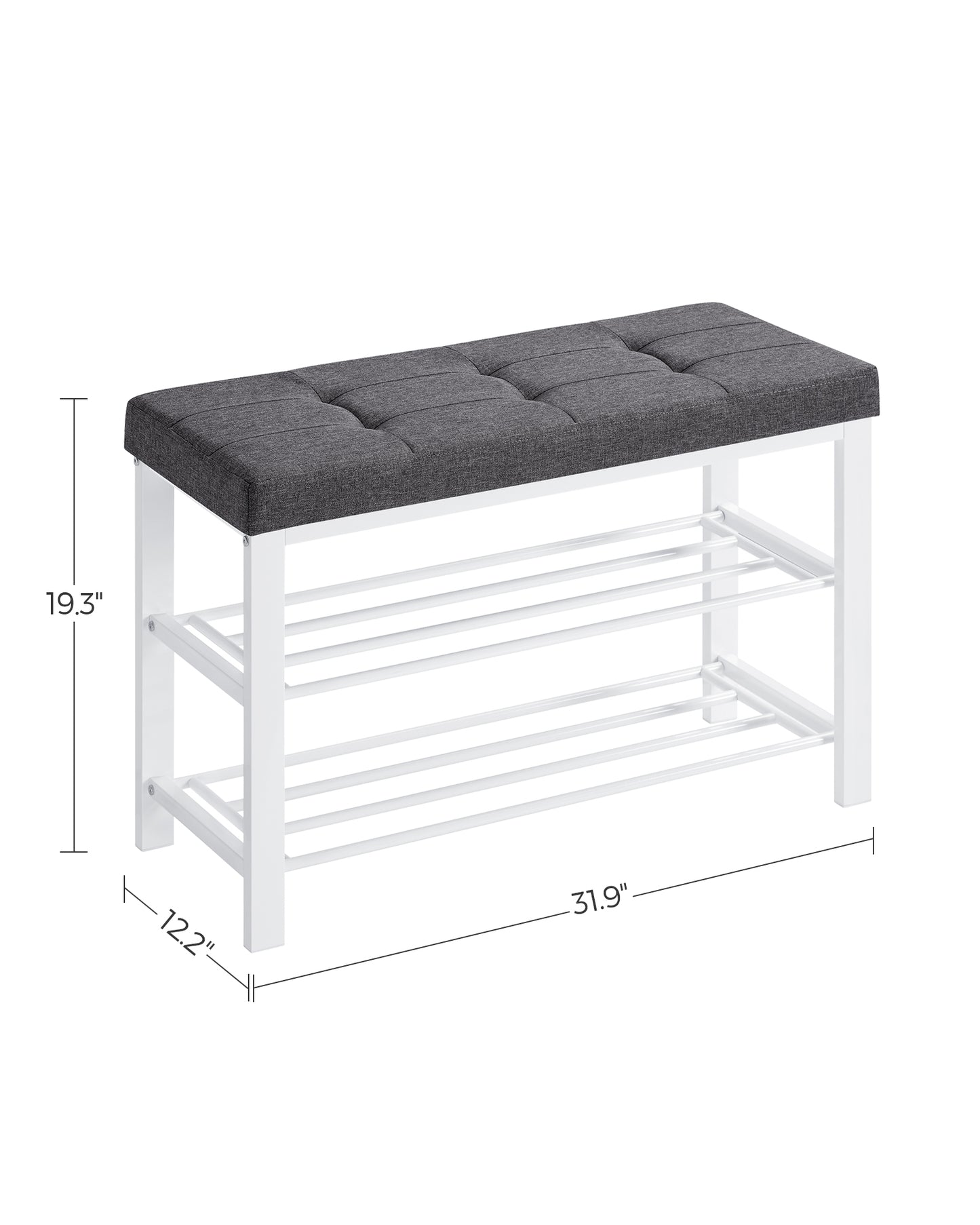SONGMICS Shoe Bench - Entryway Shoe Rack with Foam Padded Seat, Linen, Metal Frame - Ideal for Living Room and Hallwayk Gray and White