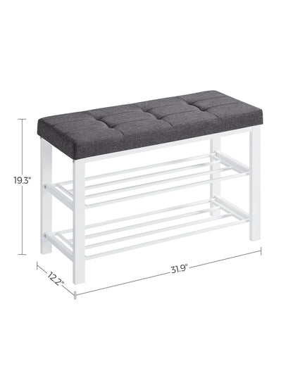 SONGMICS Shoe Bench - Entryway Shoe Rack with Foam Padded Seat, Linen, Metal Frame - Ideal for Living Room and Hallwayk Gray and White