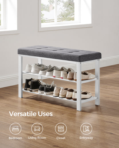 SONGMICS Shoe Bench - Entryway Shoe Rack with Foam Padded Seat, Linen, Metal Frame - Ideal for Living Room and Hallwayk Gray and White