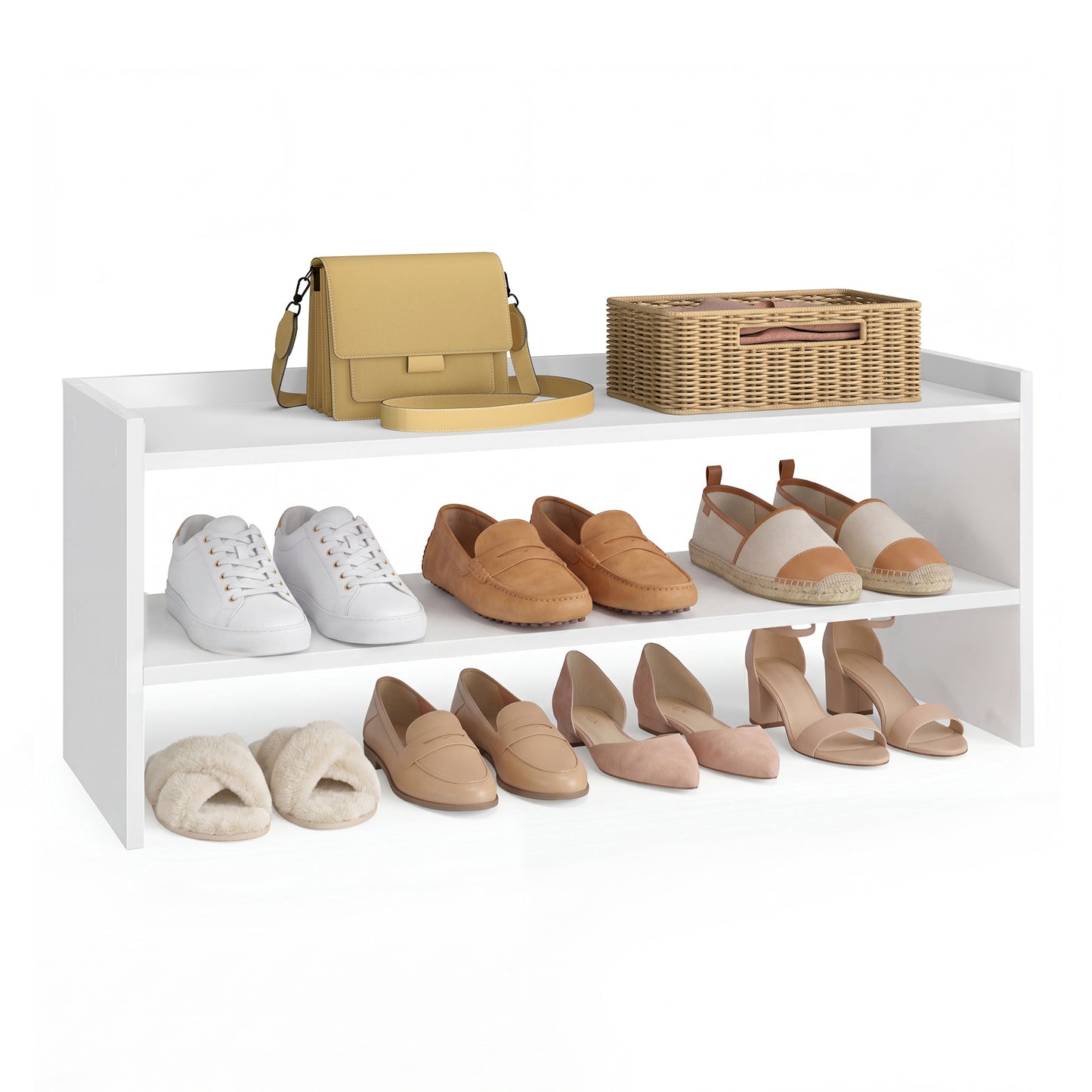 VASAGLE Shoe Rack for Closet, Stackable Shoe Organizer Shelf for Entryway, 2 Tiers, 11.7 x 32.3 x 14.2 Inches, White