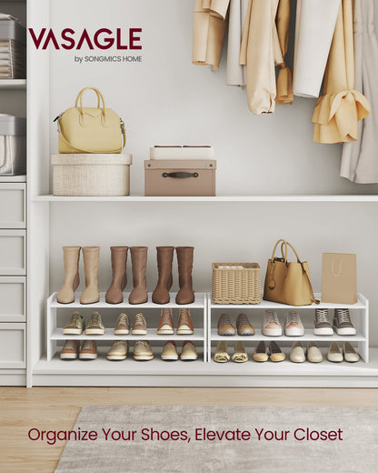 VASAGLE Shoe Rack for Closet, Stackable Shoe Organizer Shelf for Entryway, 2 Tiers, 11.7 x 32.3 x 14.2 Inches, White