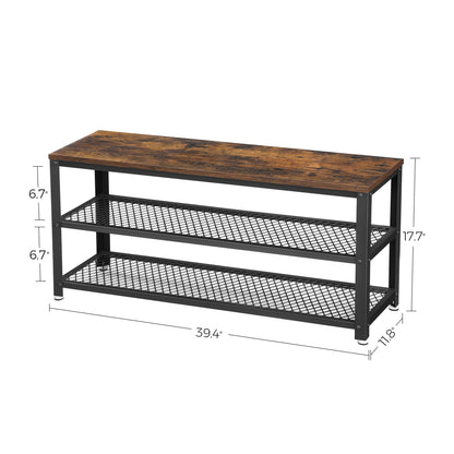 3-Tier Shoe Rack, Shelf Storage Bench with Metal Mesh Shelves and Seat, Free Standing Shoe Organizer for Entryway, 11.8 x 39.4 x 17.7 Inches