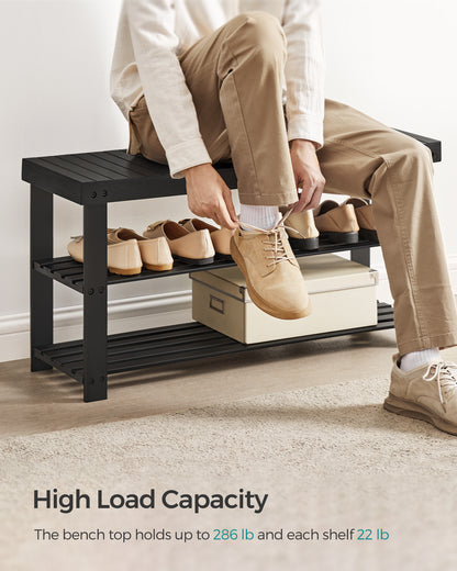 Shoe Rack Bench, 3-Tier Bamboo Shoe Storage Organizer, Entryway Bench, Holds Up to 286 lb, 11.3 x 35.4 x 17.8 Inches, for Entryway Bathroom Bedroom