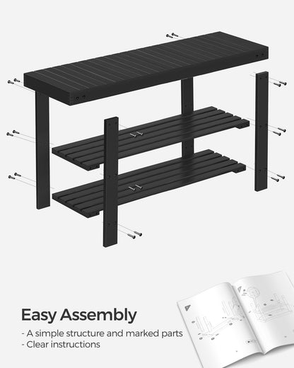 Shoe Rack Bench, 3-Tier Bamboo Shoe Storage Organizer, Entryway Bench, Holds Up to 286 lb, 11.3 x 35.4 x 17.8 Inches, for Entryway Bathroom Bedroom