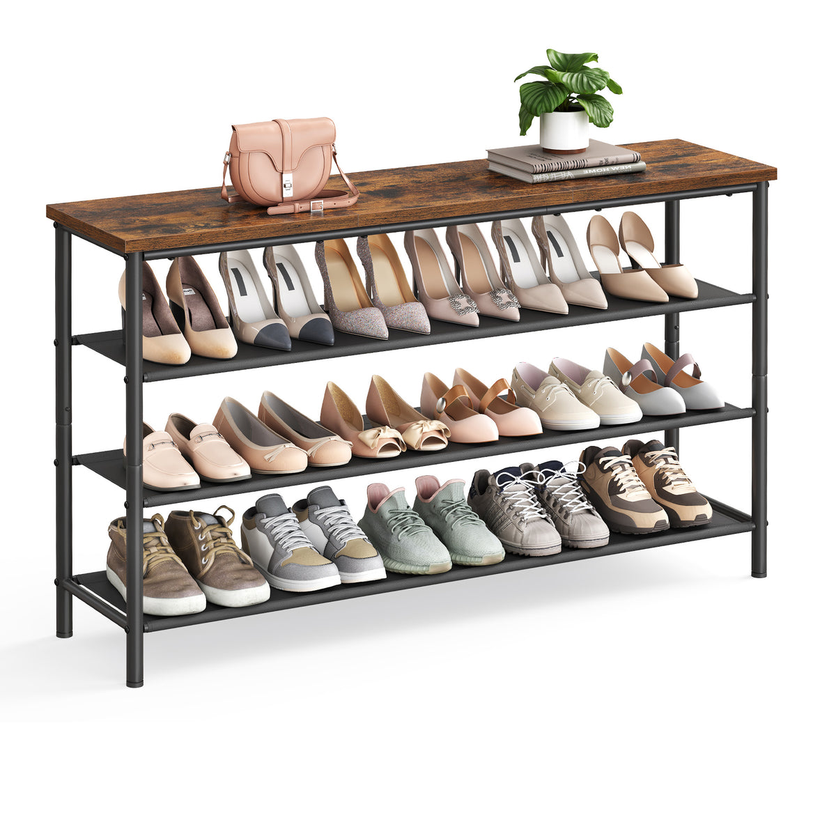 VASAGLE Shoe Rack 4 Tier Shoe Storage Rack for 15-18 Pairs of Shoes Rustic Brown and Black