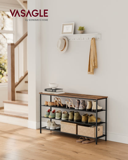 VASAGLE Shoe Rack 4 Tier Shoe Storage Rack for 15-18 Pairs of Shoes Rustic Brown and Black