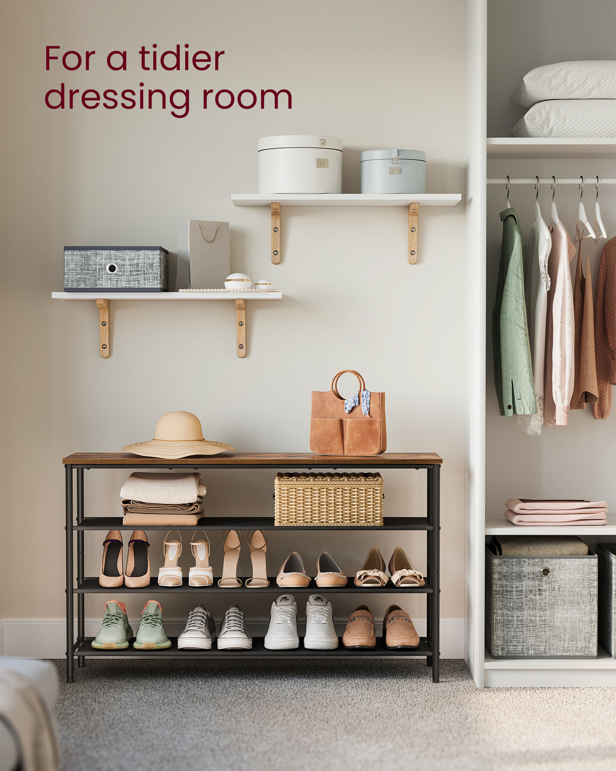 VASAGLE Shoe Rack 4 Tier Shoe Storage Rack for 15-18 Pairs of Shoes Rustic Brown and Black