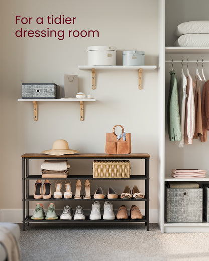 VASAGLE Shoe Rack 4 Tier Shoe Storage Rack for 15-18 Pairs of Shoes Rustic Brown and Black