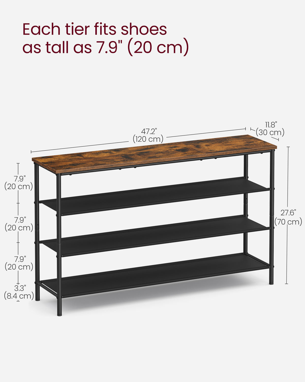 VASAGLE Shoe Rack 4 Tier Shoe Storage Rack for 15-18 Pairs of Shoes Rustic Brown and Black