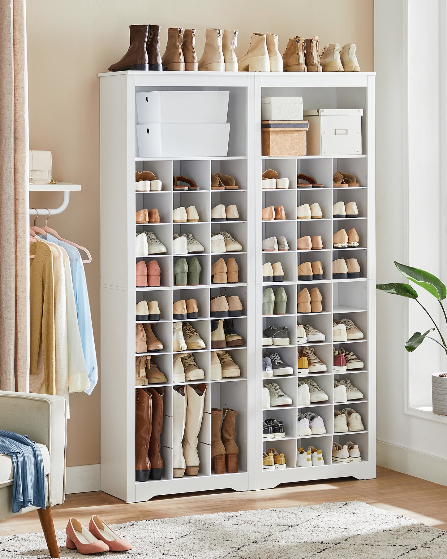 10-Tier Shoe Storage Cabinet, Holds 30 Pairs, White Shoe Rack for Entryway & Bedroom