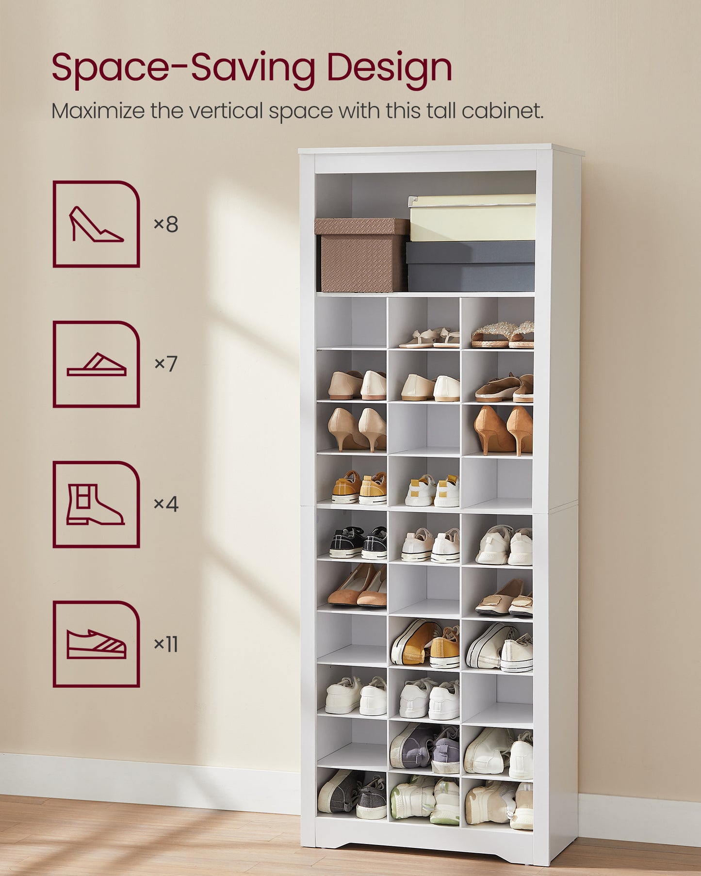 10-Tier Shoe Storage Cabinet, Holds 30 Pairs, White Shoe Rack for Entryway & Bedroom
