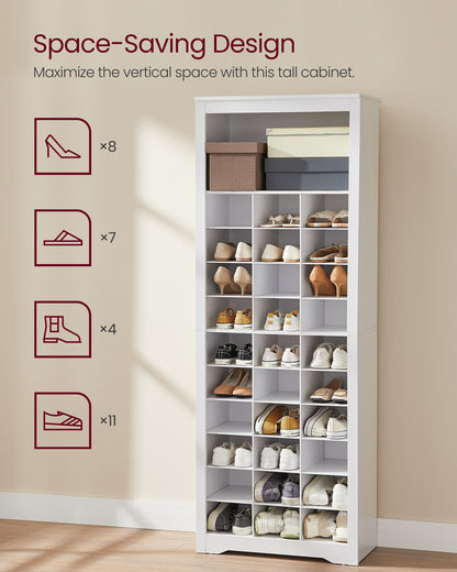 10-Tier Shoe Storage Cabinet, Holds 30 Pairs, White Shoe Rack for Entryway & Bedroom
