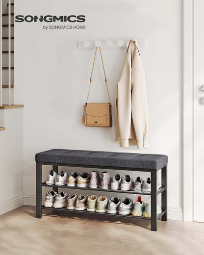 Shoe Bench, Storage Bench, Entryway Bench with Cushion, Shoe Shelf with Seat, Storage Organizer with Foam Padded Seat Linen Metal Frame