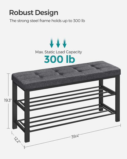 Shoe Bench, Storage Bench, Entryway Bench with Cushion, Shoe Shelf with Seat, Storage Organizer with Foam Padded Seat Linen Metal Frame