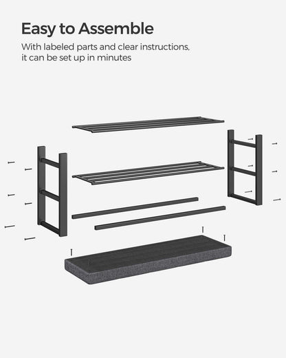 Shoe Bench, Storage Bench, Entryway Bench with Cushion, Shoe Shelf with Seat, Storage Organizer with Foam Padded Seat Linen Metal Frame