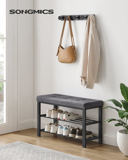 SONGMICS 3-Tier Shoe Rack Shoe Bench Dark Gray and Blackv