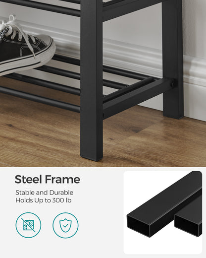 SONGMICS 3-Tier Shoe Rack Shoe Bench Dark Gray and Blackv