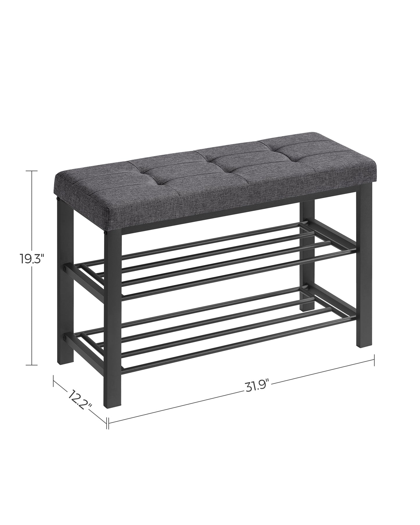SONGMICS 3-Tier Shoe Rack Shoe Bench Dark Gray and Blackv