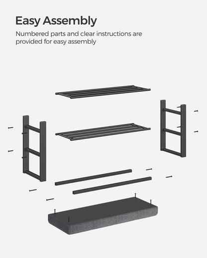 SONGMICS 3-Tier Shoe Rack Shoe Bench Dark Gray and Blackv