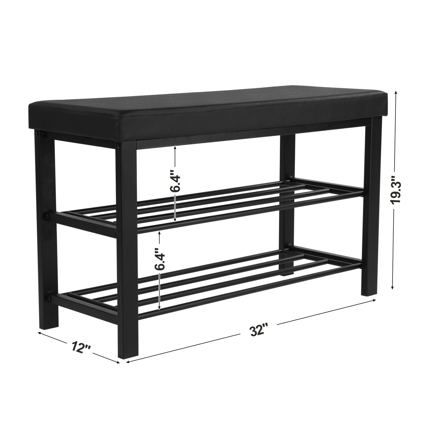 SONGMICS Shoe Bench, 3-Tier Shoe Rack, Storage Organizer with Foam Padded Seat, Faux Leather, 12.2 x 31.9 x 19.3 Inches, Black