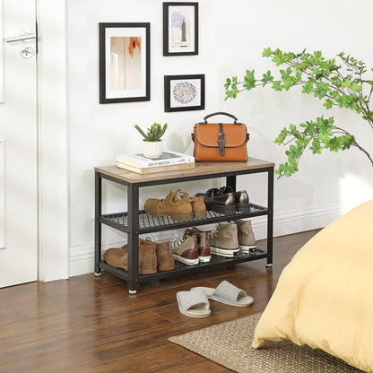VASAGLE 3-Tier Rack Stylish Shoe Organizer and Storage Bench Greige and Black