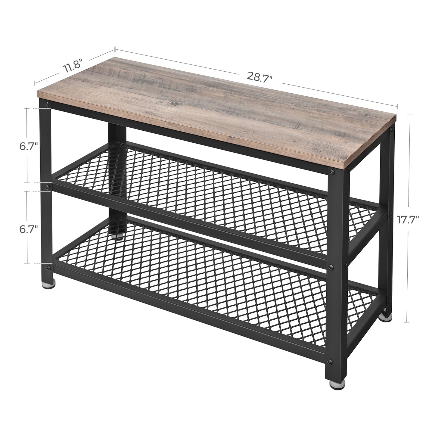 VASAGLE 3-Tier Rack Stylish Shoe Organizer and Storage Bench Greige and Black