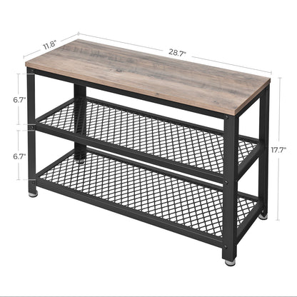 VASAGLE 3-Tier Rack Stylish Shoe Organizer and Storage Bench Greige and Black